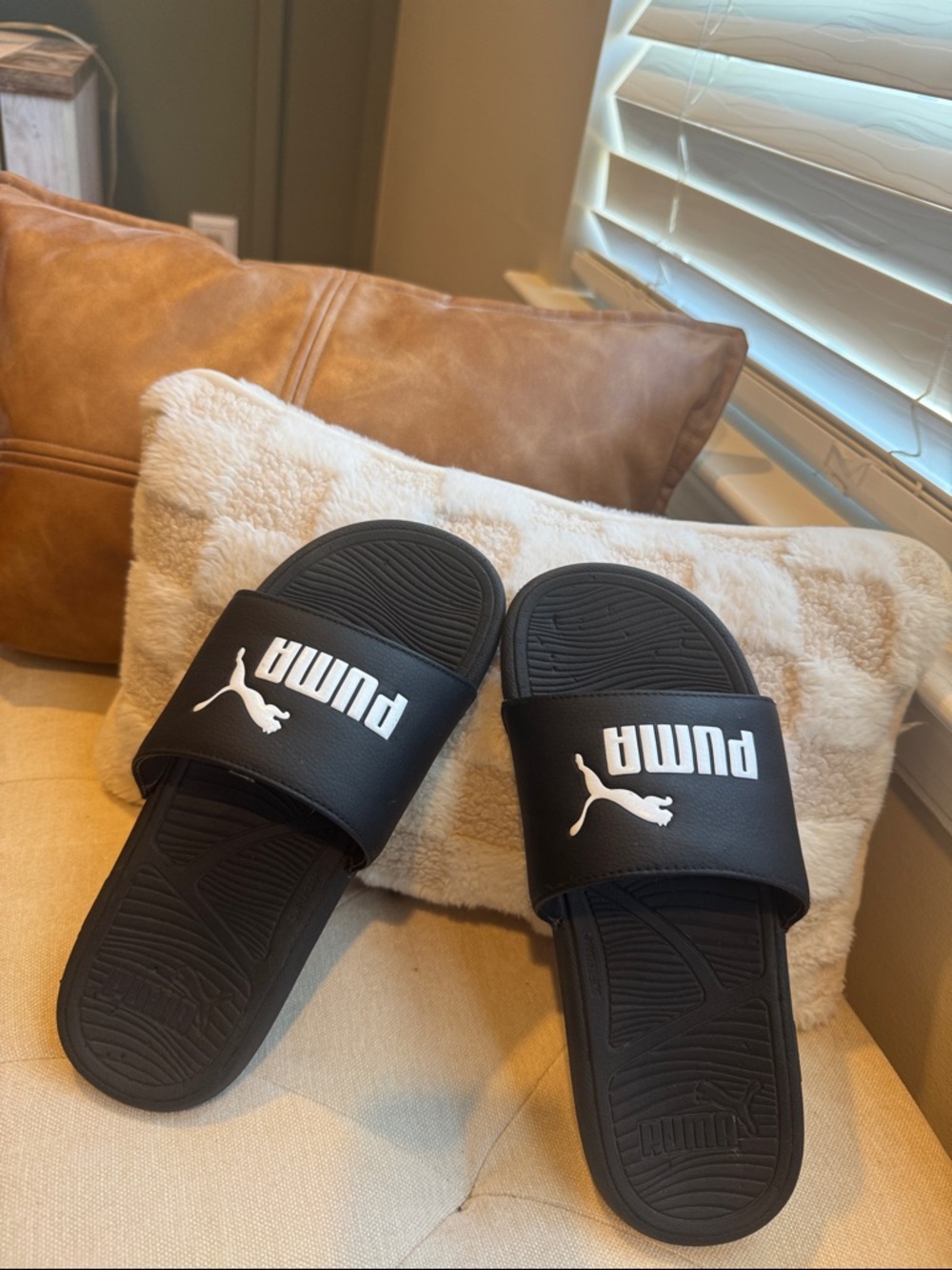 Puma Big Boys Black & White Slide Sandals